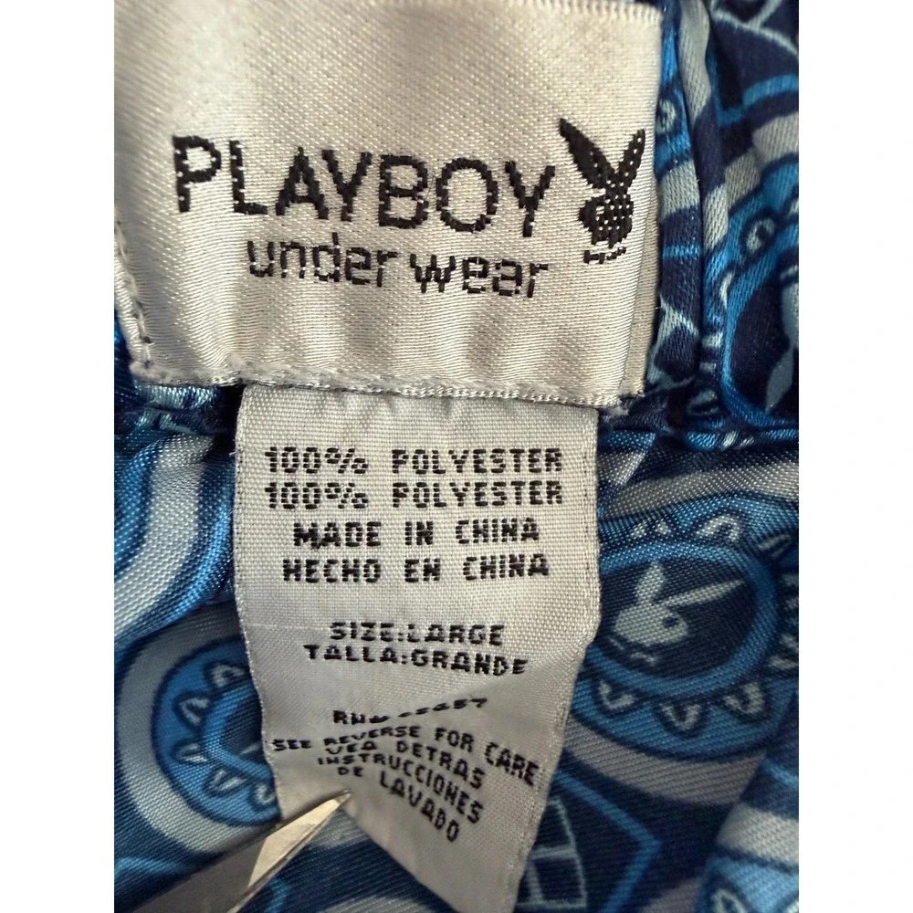 Playboy Men's Y2K‎ Logo Lounge Pants Pajama Bottoms Sz L Blue Bunny Print NWOT